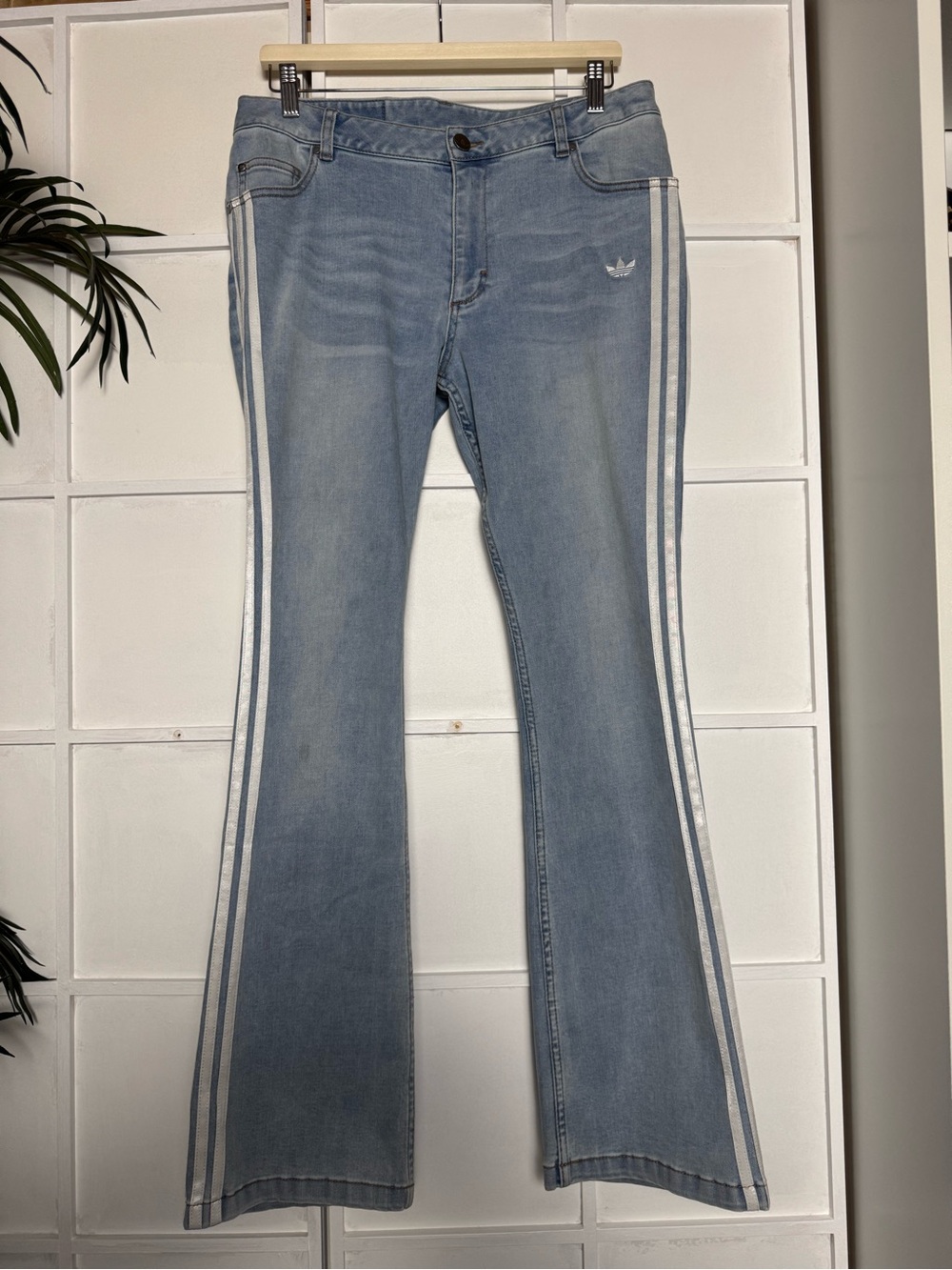 adidas Light Blue Flare Jeans with White Side Stripes